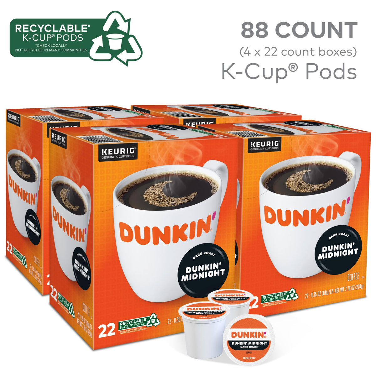 Dunkin Donuts K-Cup carton of four boxes on pantry shelf