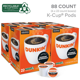Dunkin Donuts K-Cup carton of four boxes on pantry shelf
