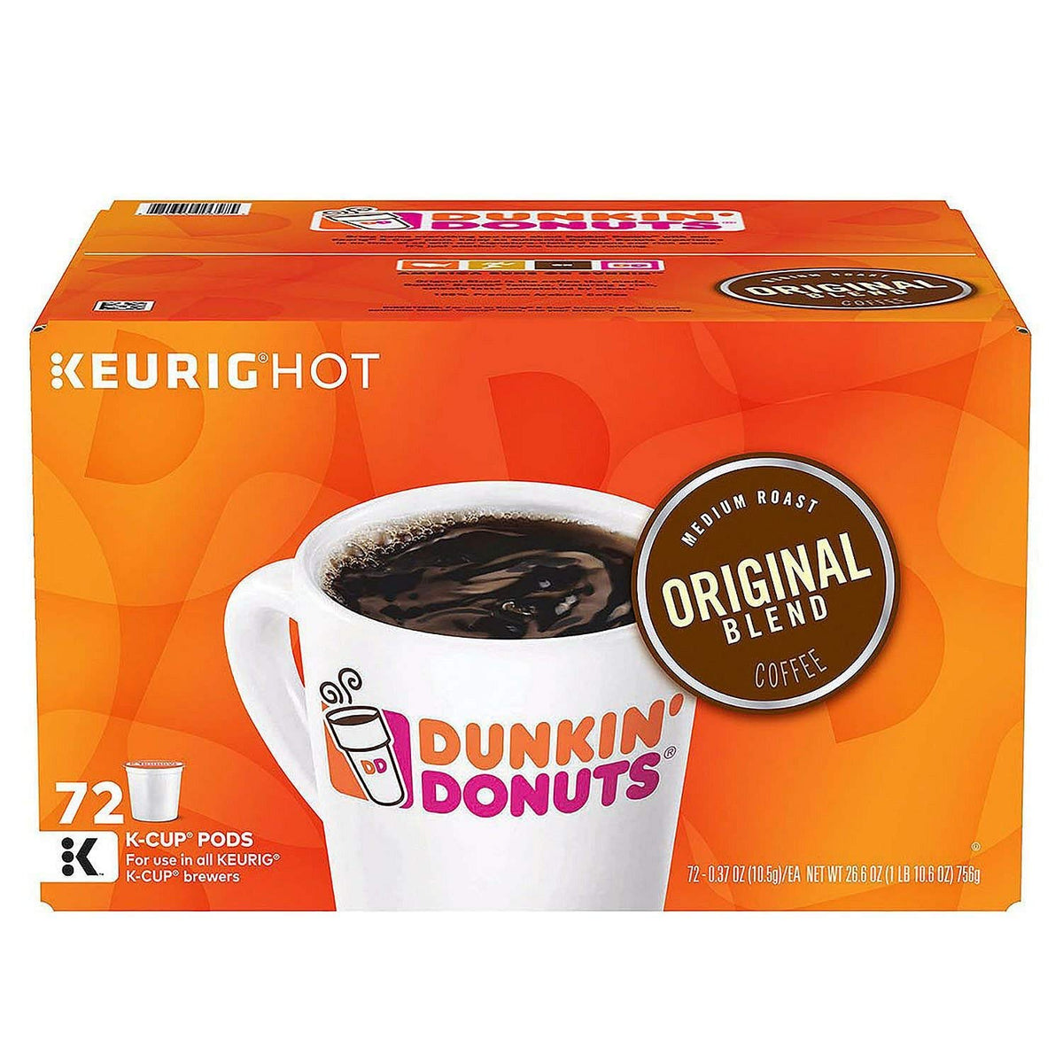 Dunkin Donuts Keurig pod medium roast for a quick, smooth home brew