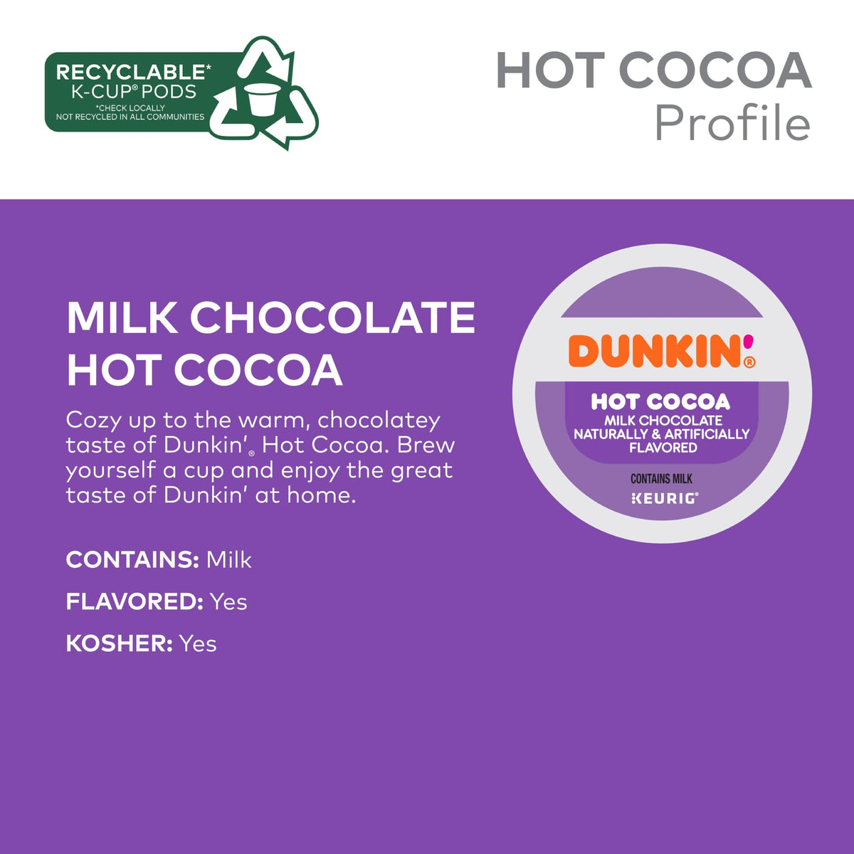 Dunkin Donuts Milk Chocolate Hot Cocoa in Keurig-compatible machine.