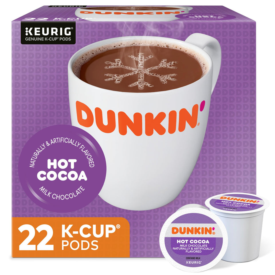 Dunkin Donuts Milk Chocolate Hot Cocoa pod top for quick single-serve brew.