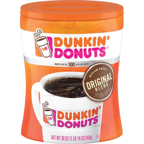 Dunkin' Donuts Original Blend canister back label reveals freshness notes.
