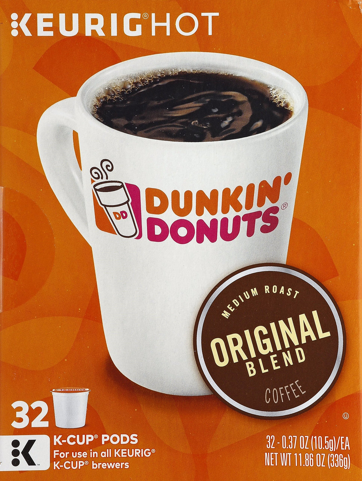 Dunkin' Donuts Original Blend K-Cup brew cup; quick, flavorful coffee in minutes.