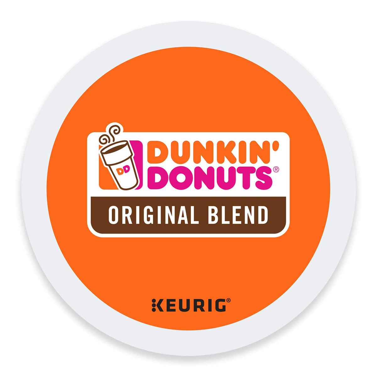 A brewed cup of Dunkin' Donuts Original Blend from a K-Cup, smooth and convenient.
