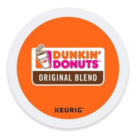 A brewed cup of Dunkin' Donuts Original Blend from a K-Cup, smooth and convenient.