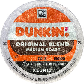 Dunkin Donuts Original Blend K-Cup pods packaging variation for single-serve convenience.