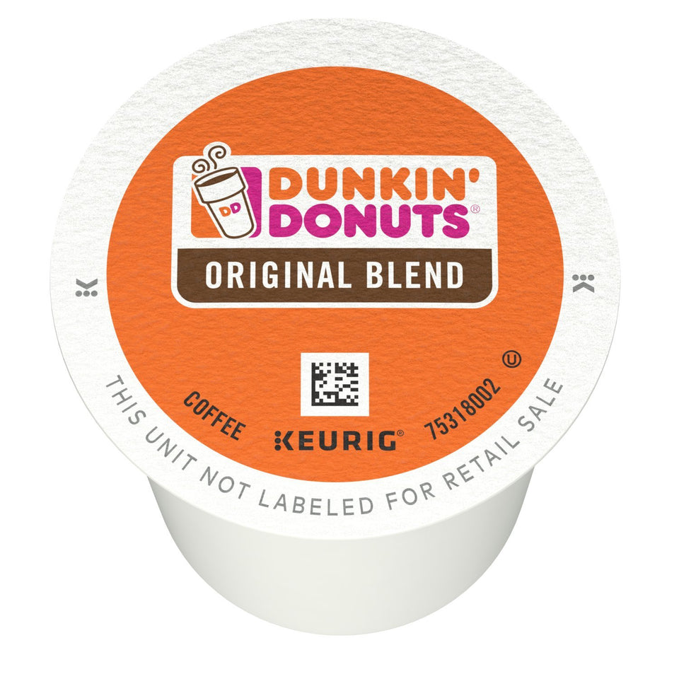 Dunkin' Donuts Original Blend K-Cup pods box; convenient single-serve coffee for Keurig brewers.