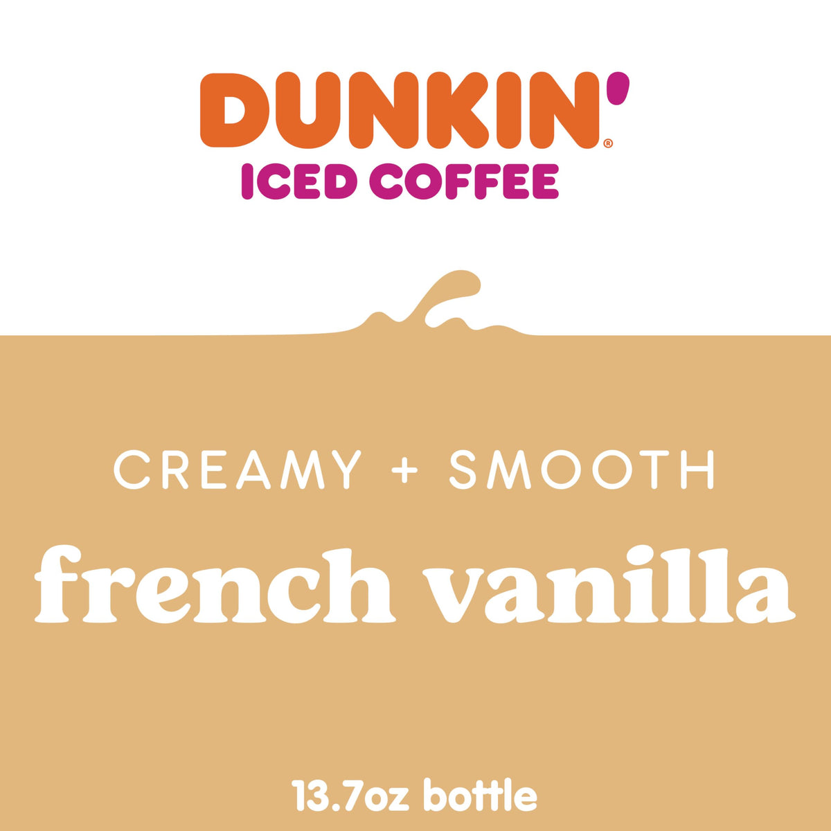 Pouring Dunkin French Vanilla Iced Coffee into a glass for a cold refreshment.