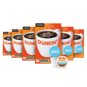 Dunkin' French Vanilla K-Cup boxes ready for quick morning brews