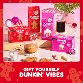 Festive morning ritual with Dunkin Gingerbread pods and a cozy mug.
