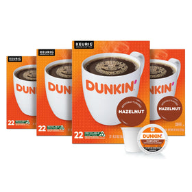 Dunkin Hazelnut coffee K-Cup boxes for easy home brewing.