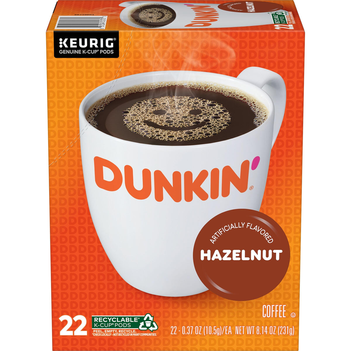 Dunkin Hazelnut pods compatible with Keurig machines.