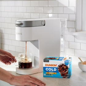 Dunkin K-Cups brew hot over ice for quick iced coffee.