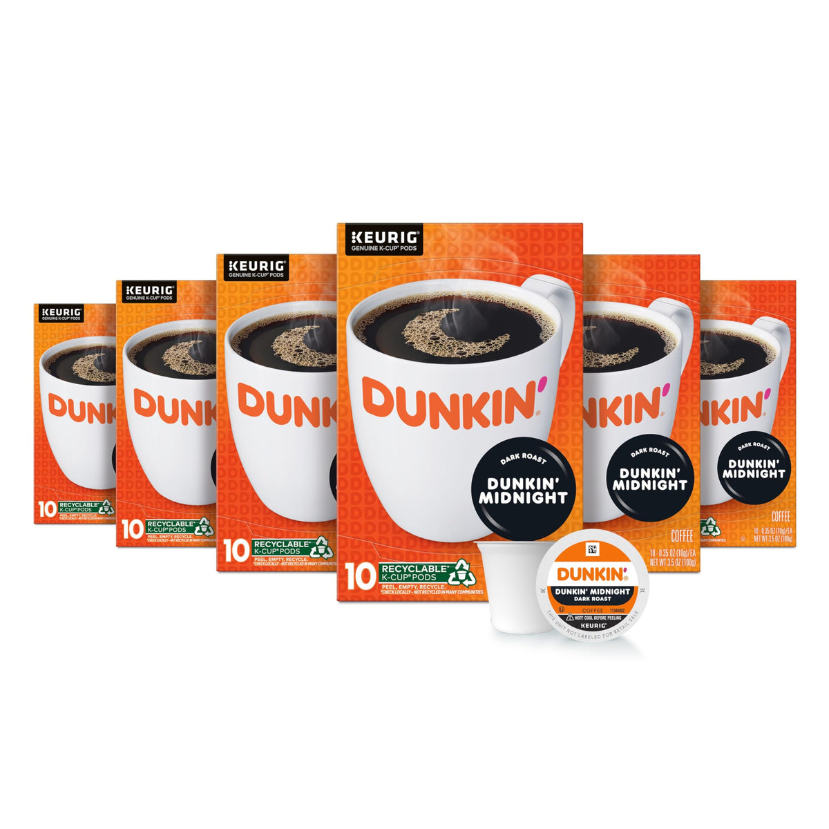 Dunkin Midnight dark roast pod box ready for home brewing