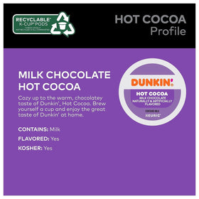 Dunkin Milk Chocolate Hot Cocoa Pods closeup highlights velvety chocolate