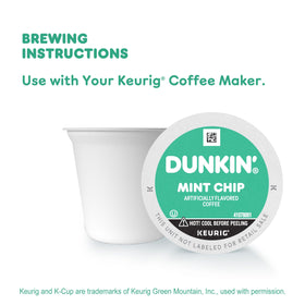 Dunkin Mint Chip pods front view, easy to grab and brew a mint chocolate treat.
