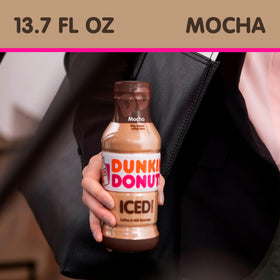 Dunkin Mocha Iced Coffee bottle back label with caffeine details