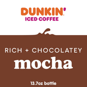 Dunkin Mocha Iced Coffee bottle side view highlights packaging