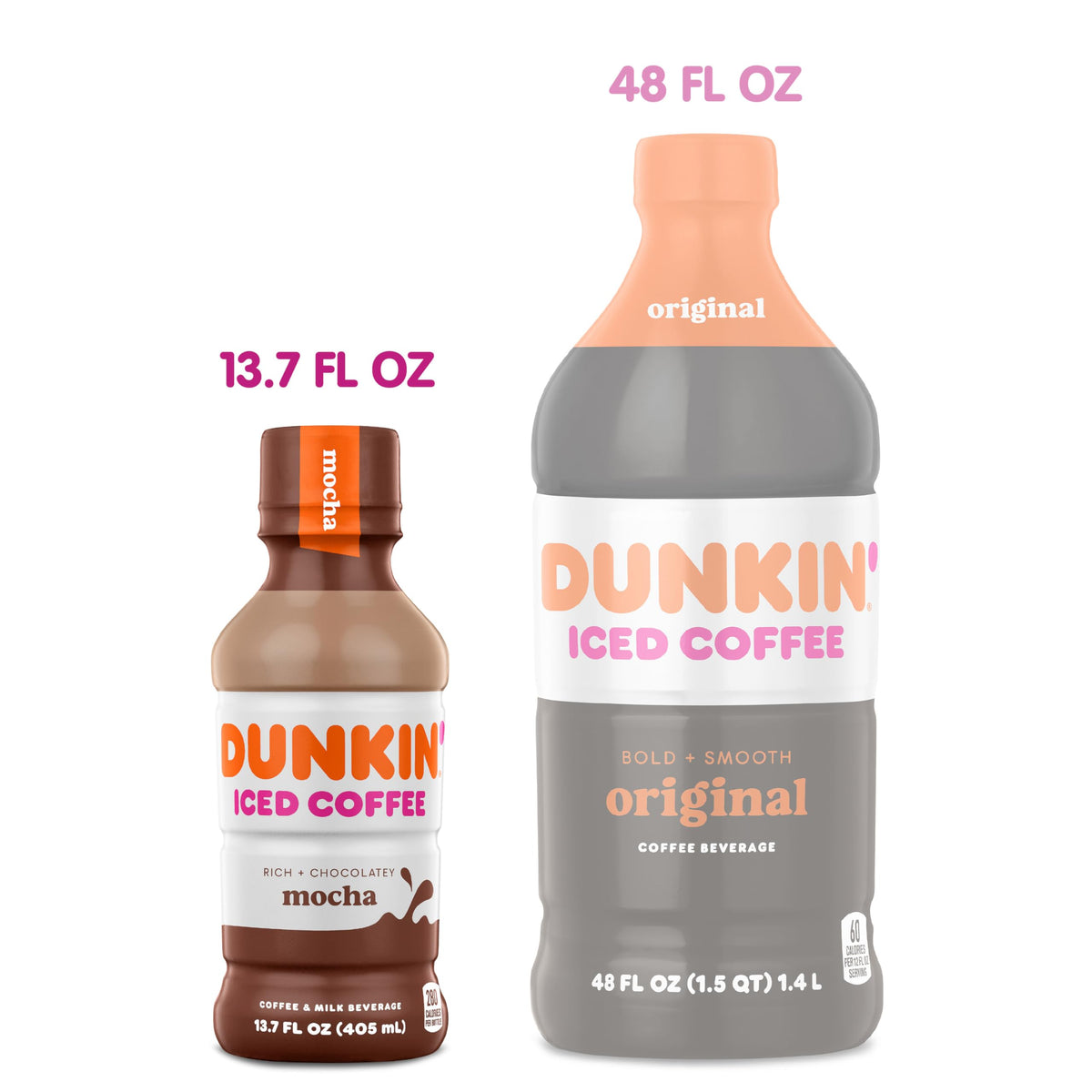 Dunkin Mocha Iced Coffee bottle tilt shot showcasing ready-to-drink