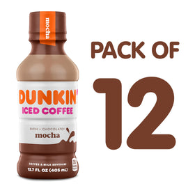 Dunkin Mocha Iced Coffee being poured into a glass for a cold experience