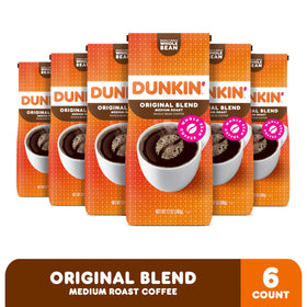 Close-up of Dunkin Original Blend coffee beans highlighting aroma
