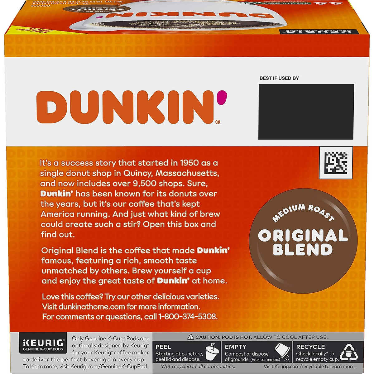 Dunkin' Original Blend coffee K-Cup aroma and flavor for everyday use.