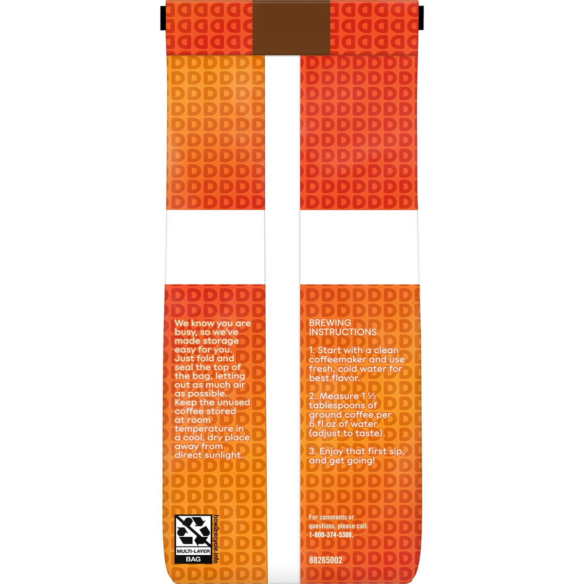 Close-up texture of Dunkin Original Blend grounds highlighting aroma.