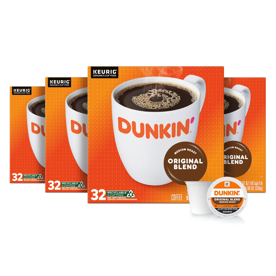 Dunkin Original Blend K-Cup pods in box for easy home brewing.