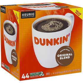 Dunkin' Original Blend K-Cup pods for Keurig brewers deliver smooth, consistent coffee.