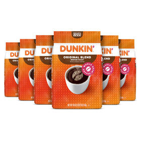 Dunkin' Original Blend whole bean six-pack ready for home brewing