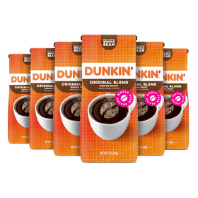 Dunkin Original Blend whole bean six-pack display for home brewing