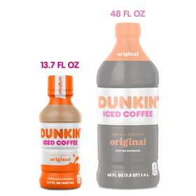 Dunkin Original Iced Coffee glass with ice shows cold serving appeal