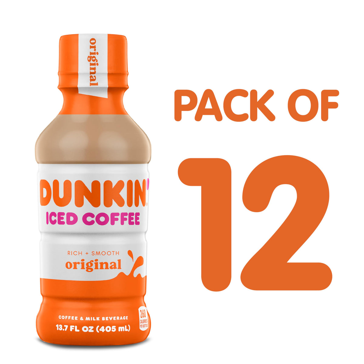 Dunkin Original Iced Coffee packaging underscores 12-pack value