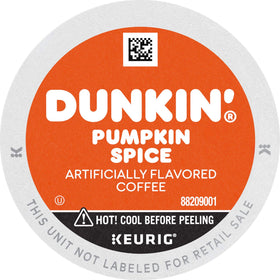 Dunkin Pumpkin Spice coffee cup with steam, ideal for fall mornings.