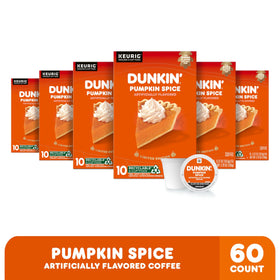 Dunkin Pumpkin Spice K-Cup pod close-up with warm aroma.