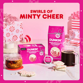 Dunkin White Chocolate Peppermint product label close-up authenticity.