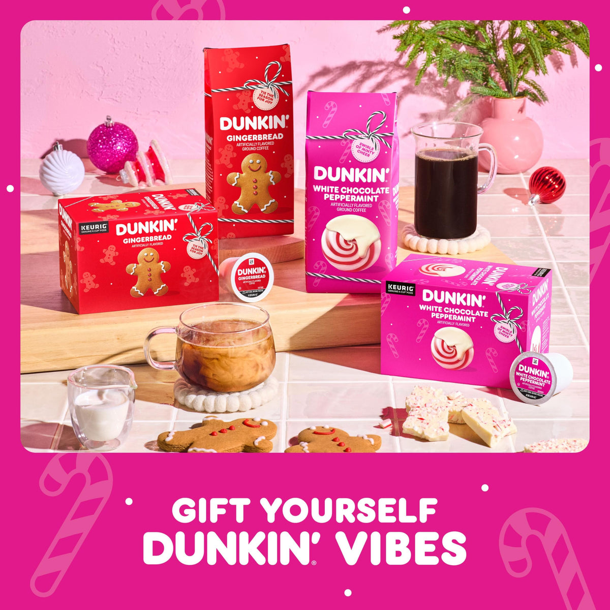 Dunkin White Chocolate Peppermint holiday packaging evokes seasonal charm.