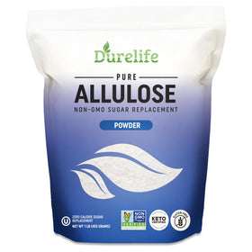 DureLife Allulose bottle pour showing zero-calorie sweetness.