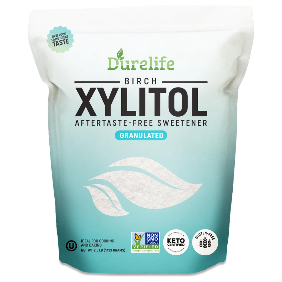 DureLife birch xylitol bottle front for versatile baking and beverages.
