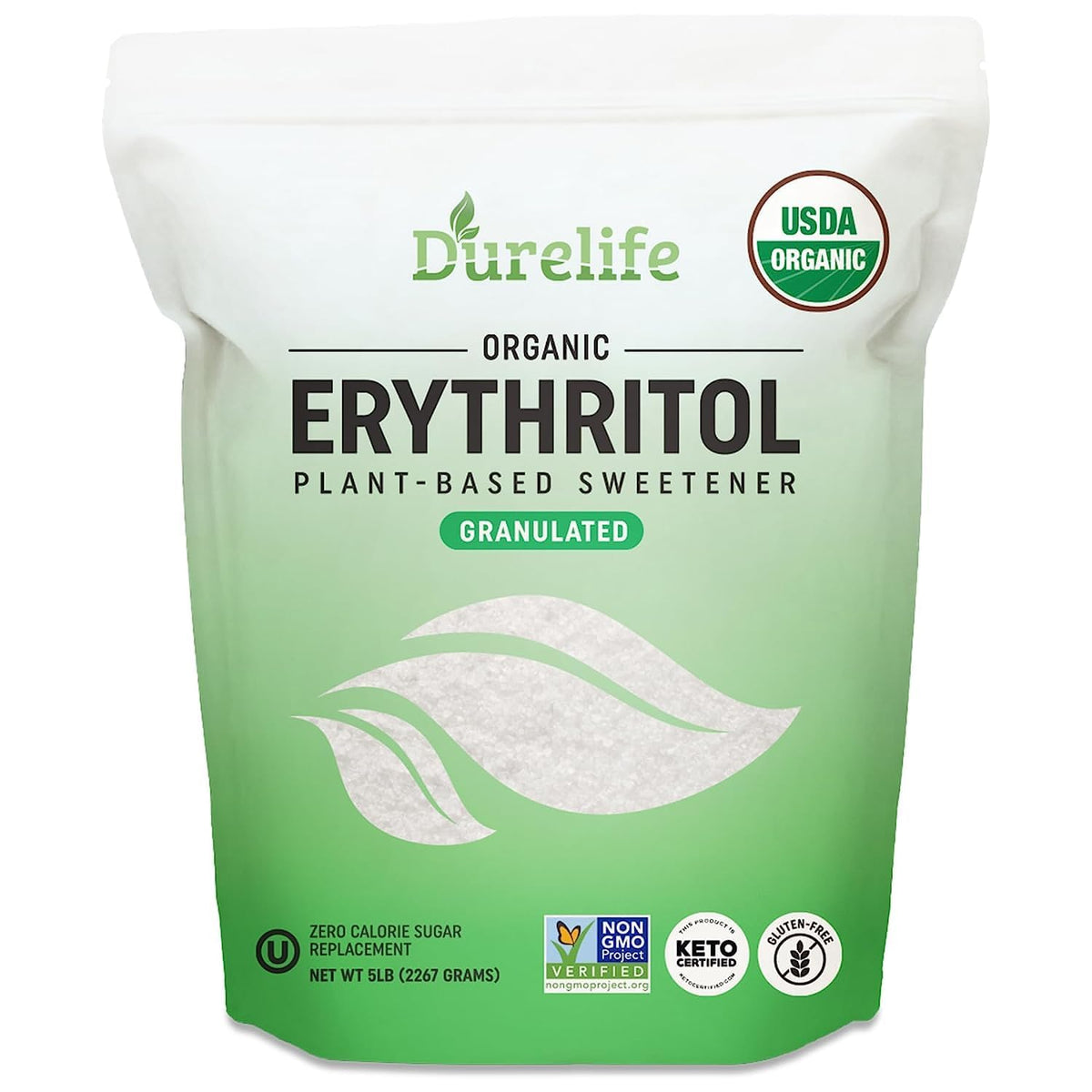 DureLife erythritol organic 5lb bulk bag, pure sweetness with zero calories for keto baking
