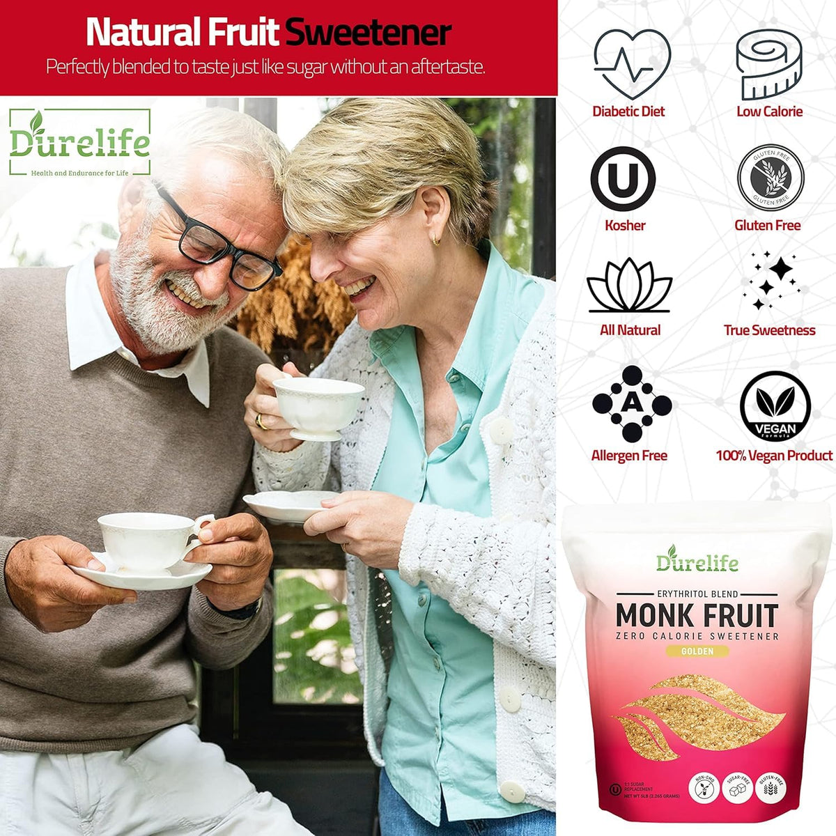 DureLife Golden Monk Fruit Sweetener suitability for coffee or dessert.