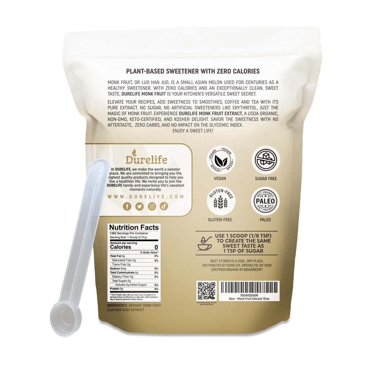 DureLife monk fruit powder pour showcases smooth sweetness for beverages.
