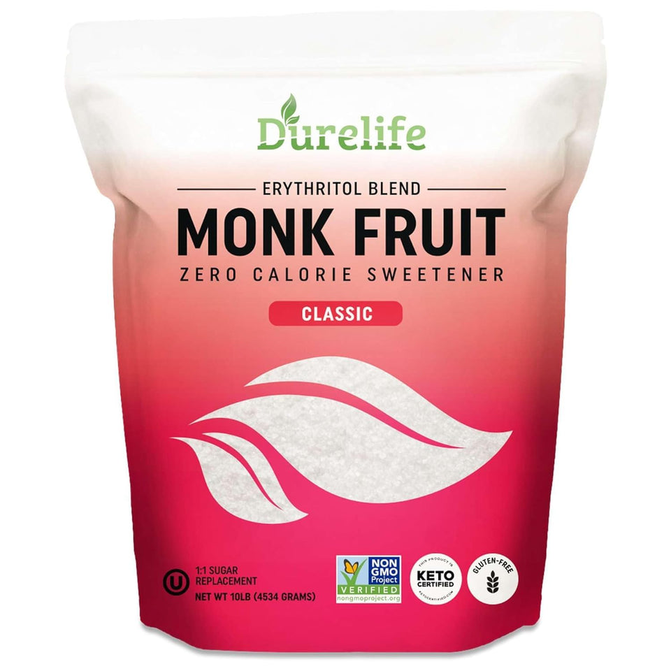 DureLife Monk Fruit Sweetener Classic 10 lb bulk for everyday use and keto-friendly sweetness.