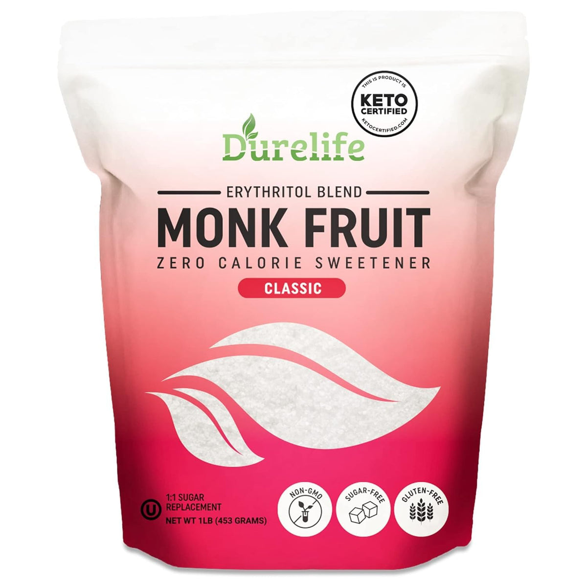 DureLife Monk Fruit Sweetener Classic 1 lb packaging variant, zero-calorie option