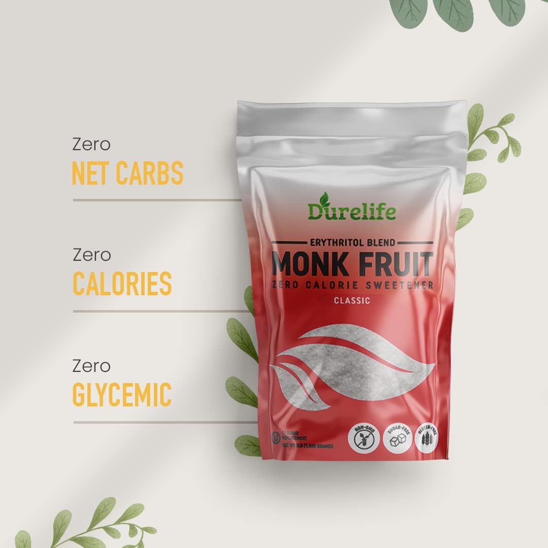 DureLife Monk Fruit Sweetener poured into coffee for sugar-free flavor