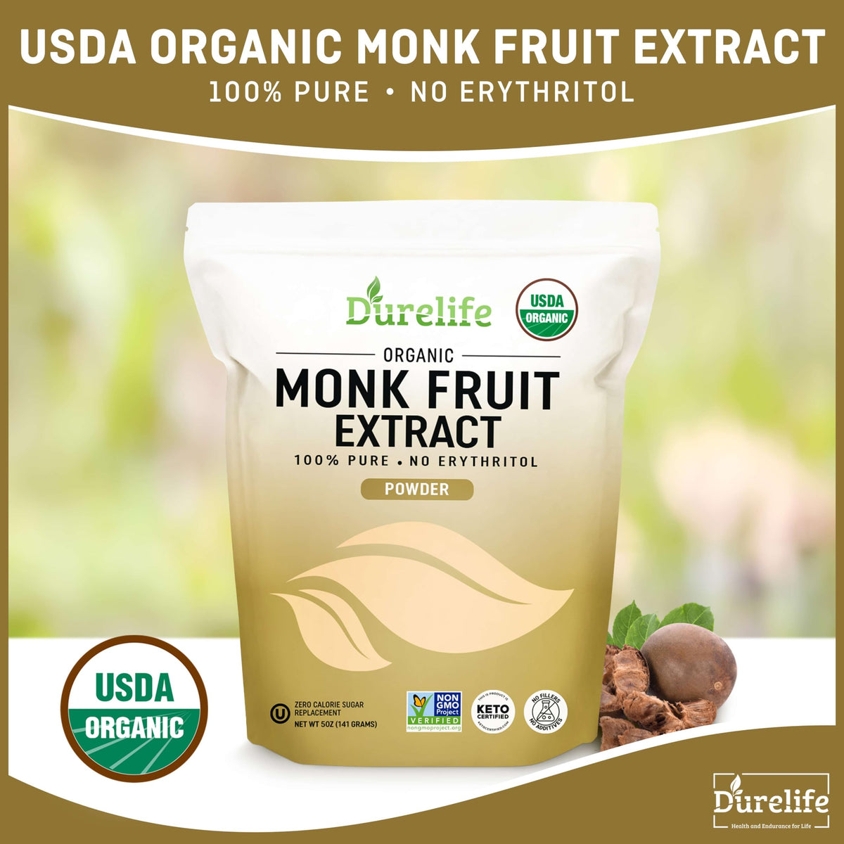 DureLife monk fruit is Non-GMO Project Verified for label confidence.