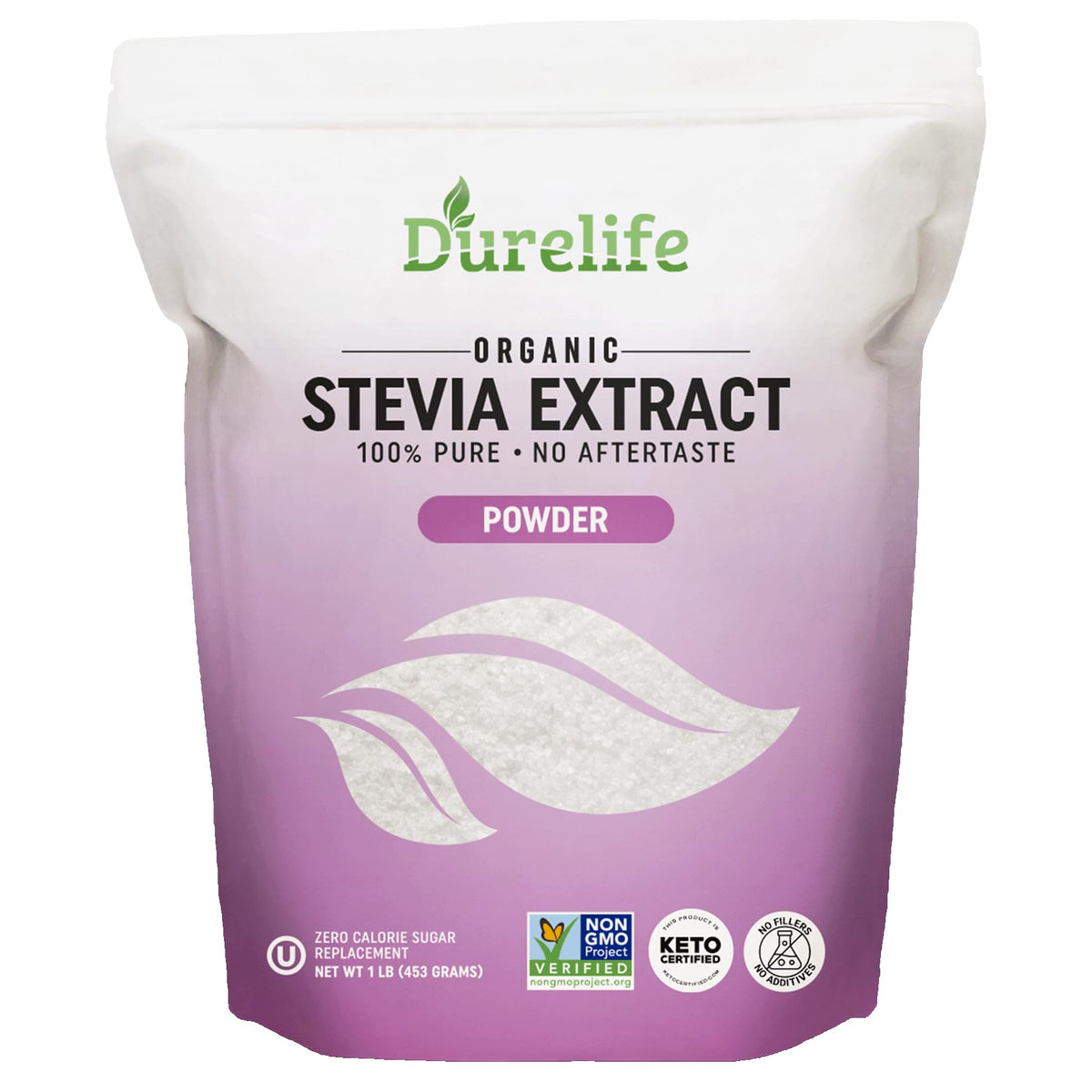 DureLife pure stevia extract bottle with zero-calorie sweetness.