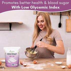 DureLife stevia bottle with dessert and beverage, ideal for healthier sweetening.