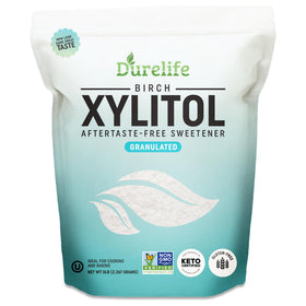 DureLife Xylitol bulk bag front showing pure birch sweetness for home use.