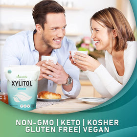 DureLife xylitol in a coffee cup, keto-friendly sweetness.